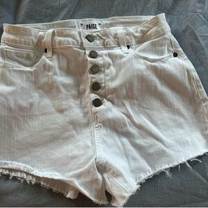 Paige Women's Margot Short White Denim Shorts stretchy white high waist raw hem